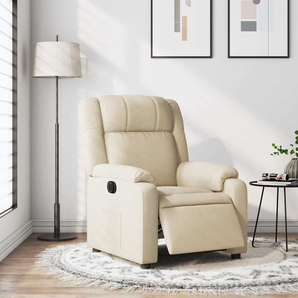Electric Recliner Chair Cream Fabric