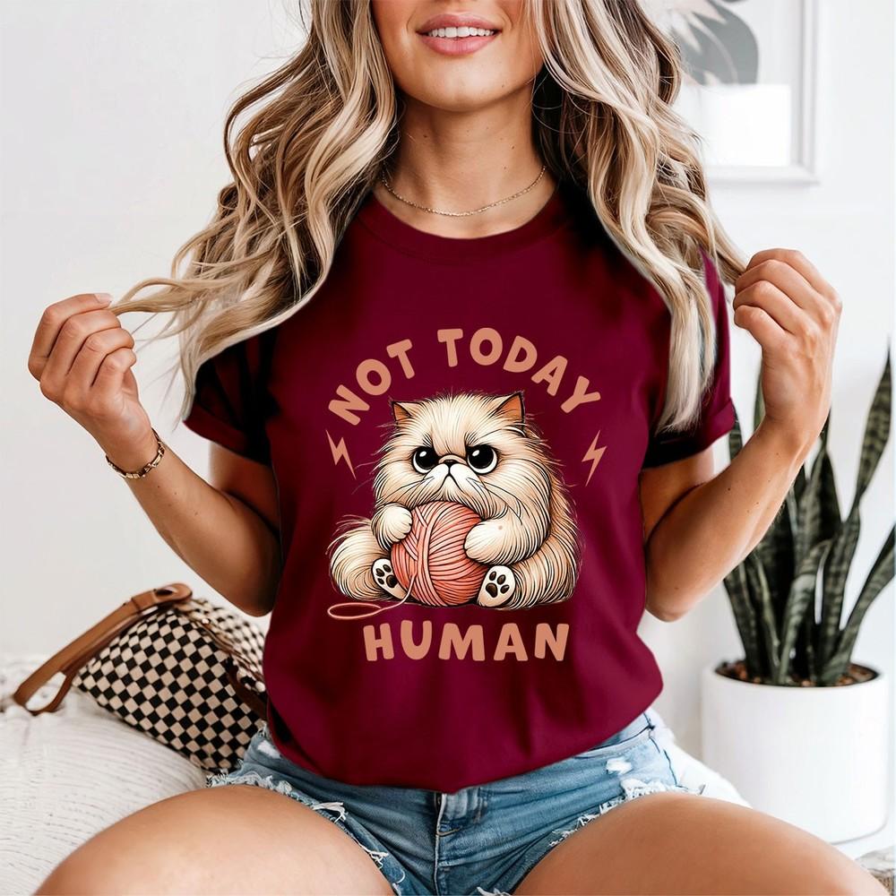Not Today Huunisex Cat Animals Unisexs TShirt Grumpy Kitten Yarn Tee