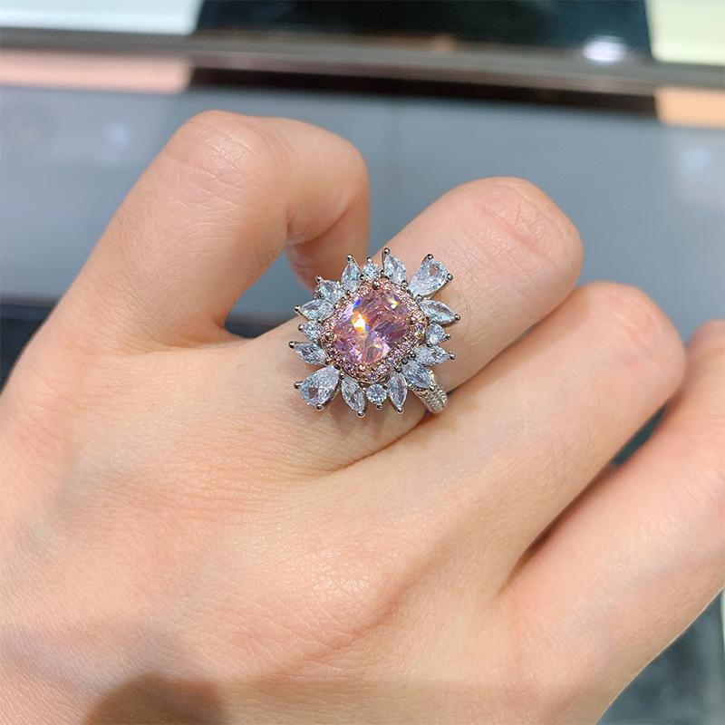 

Caibao retro simulated pink diamond yellow diamond ring, live main stone 1 * 1 zircon ring female