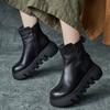 Women's Boots 2026 New Handmade Cowhide British Style Round Toe Short Boots with Side Zipper Thick Sole Women's Boots