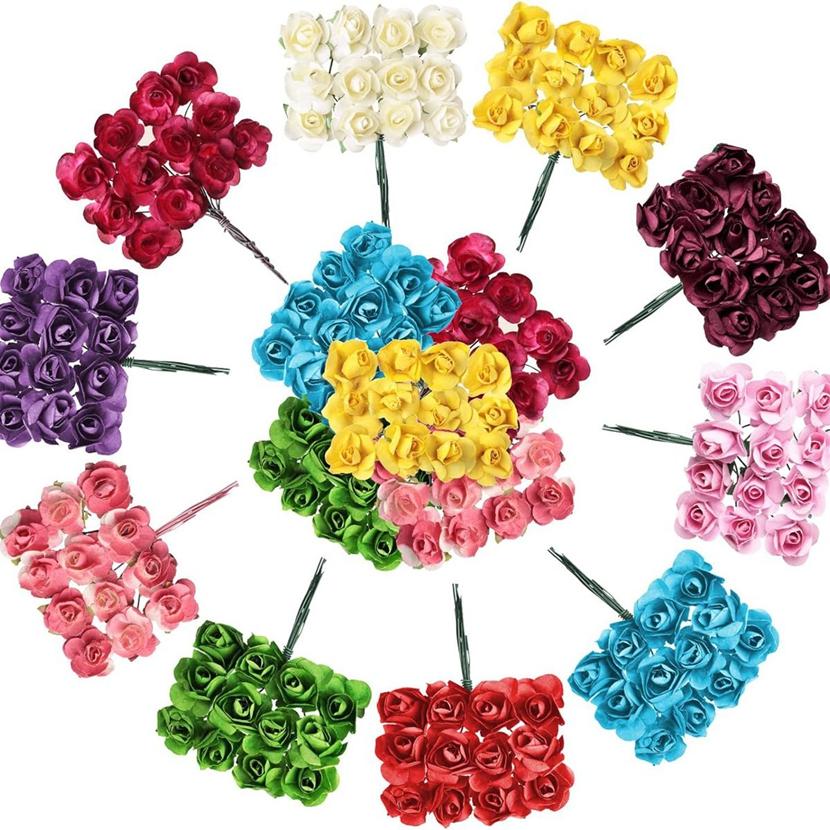 144pcs/bag Artificial Paper Flowers Roses Outdoor UV Protection Festival Garden Vase Wreath Wedding Home Decor Diy Box Scrapbook