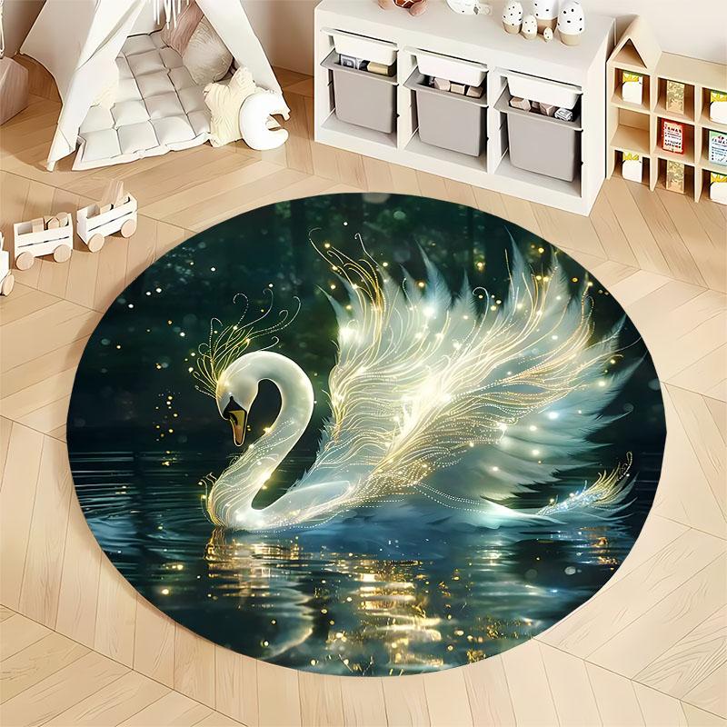 Luminescent Swan Design Round Carpet for Tranquil Spaces round carpet for home sofa bedroom, gift