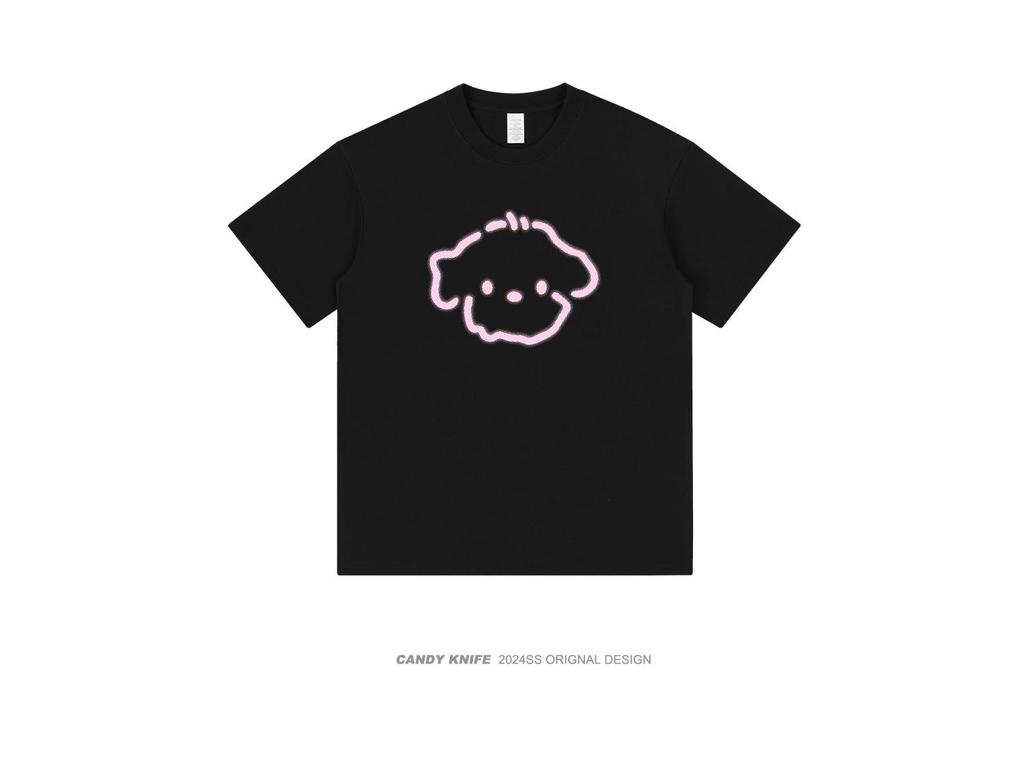 Blurred Lines Dog Print Unisex Streetwear T-Shirt: Trendy & Loose Fit for Couples