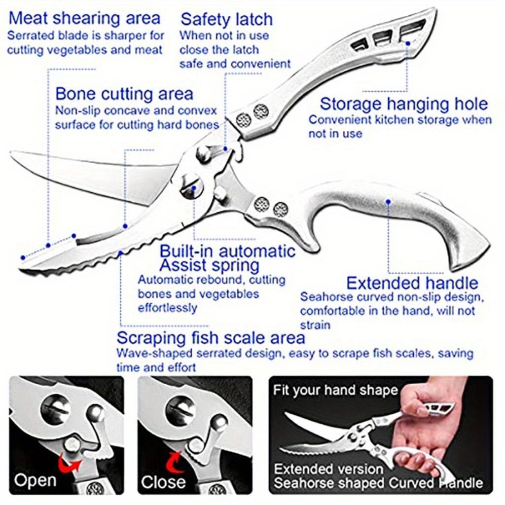 3PCS Stainless Steel Utility Knife Chef Knife Sashimi Knife Boning Knife Multipurpose Knife Kitchen Scissors