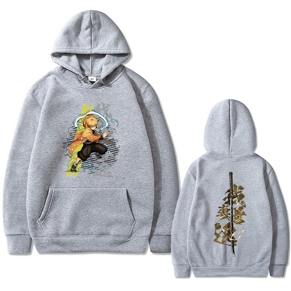Anime Demon Slayer Agatsuma Zenitsu Double Sided Print Hoodie Men Women Cartoon Fashion Oversized Hoodies Vintage