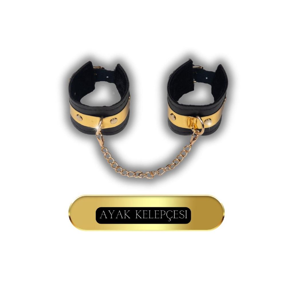 Fantasy Set With Whip, Leash, Plush, Handcuffs, Mask, Set Of 8 Gold, Gold Belt