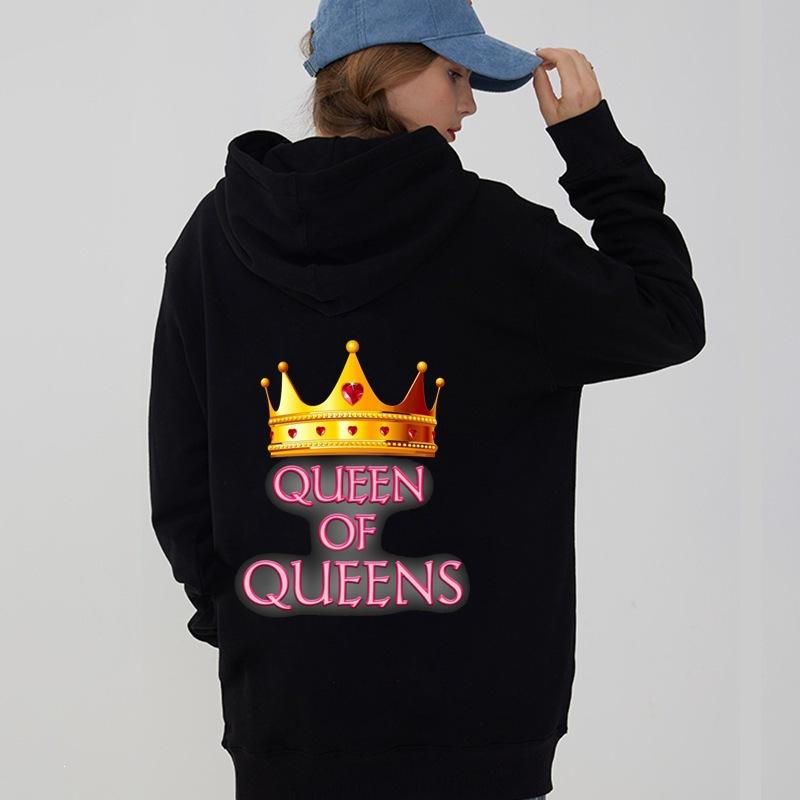 King Queen Plus Size Sweater Valentine'S Day Hooded Pullover Hooded Sweater Hoodie