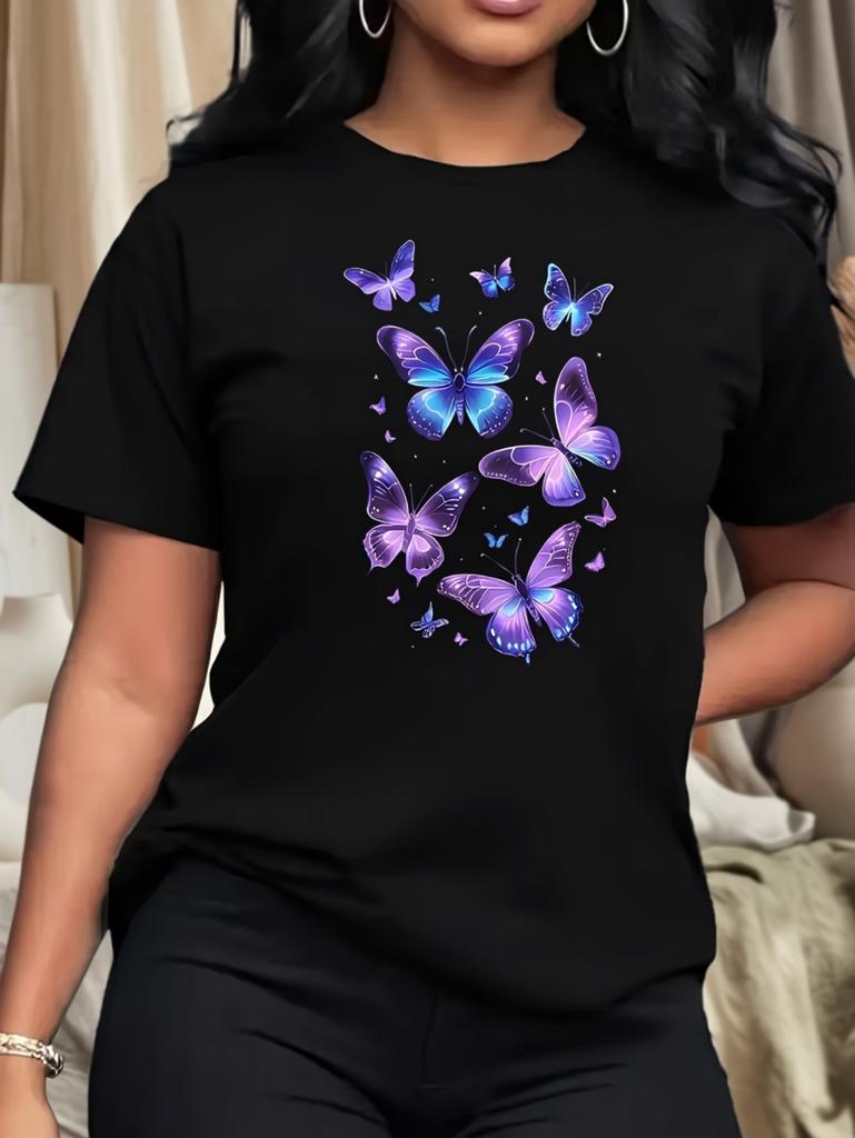 New Butterfly Print T-Shirt Women Printed European Style Short Sleeve Round Neck Tops Oversized T Shirt Summer Women Clothing