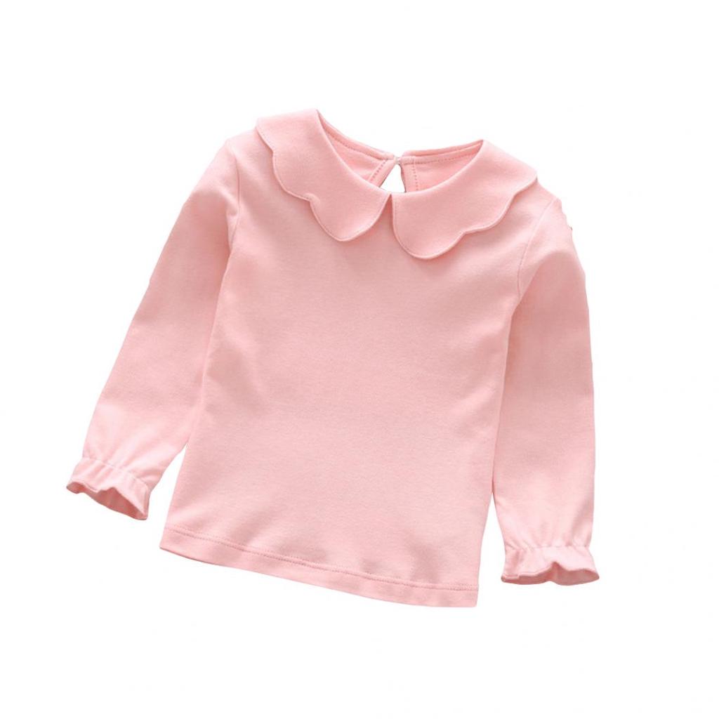 Baby Girl Kids Cotton Peter Pan Collar Long Sleeve Solid Color Top Cute T-shirt for Babys
