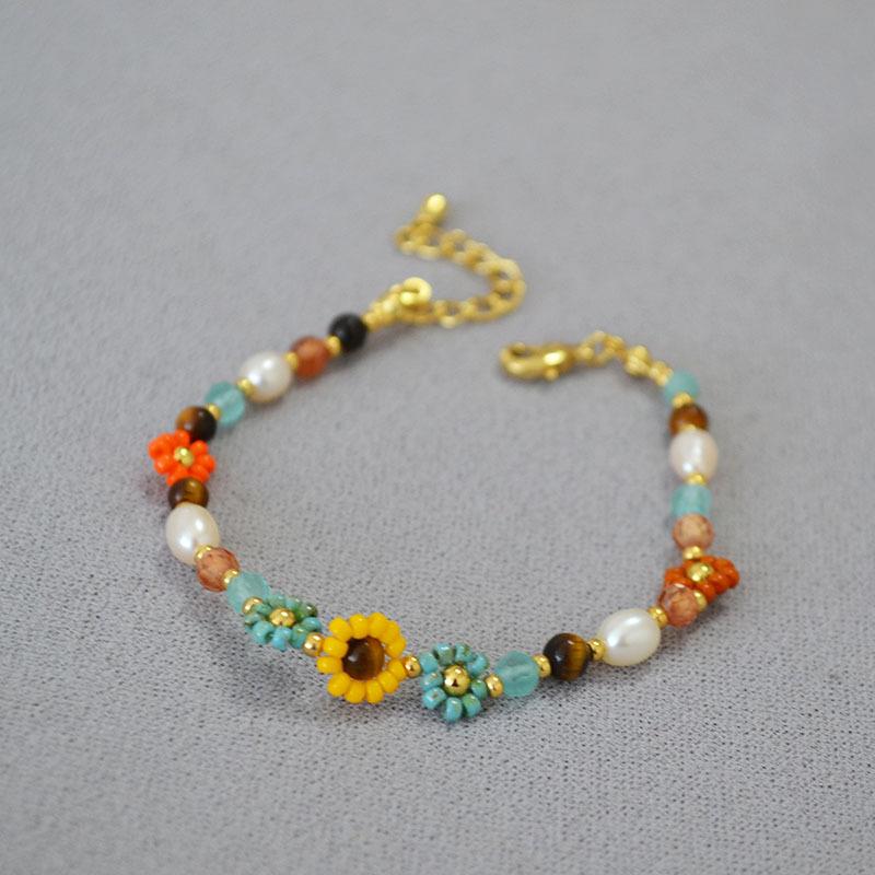 

Retro oil painting style sunflower braided beaded bracelet