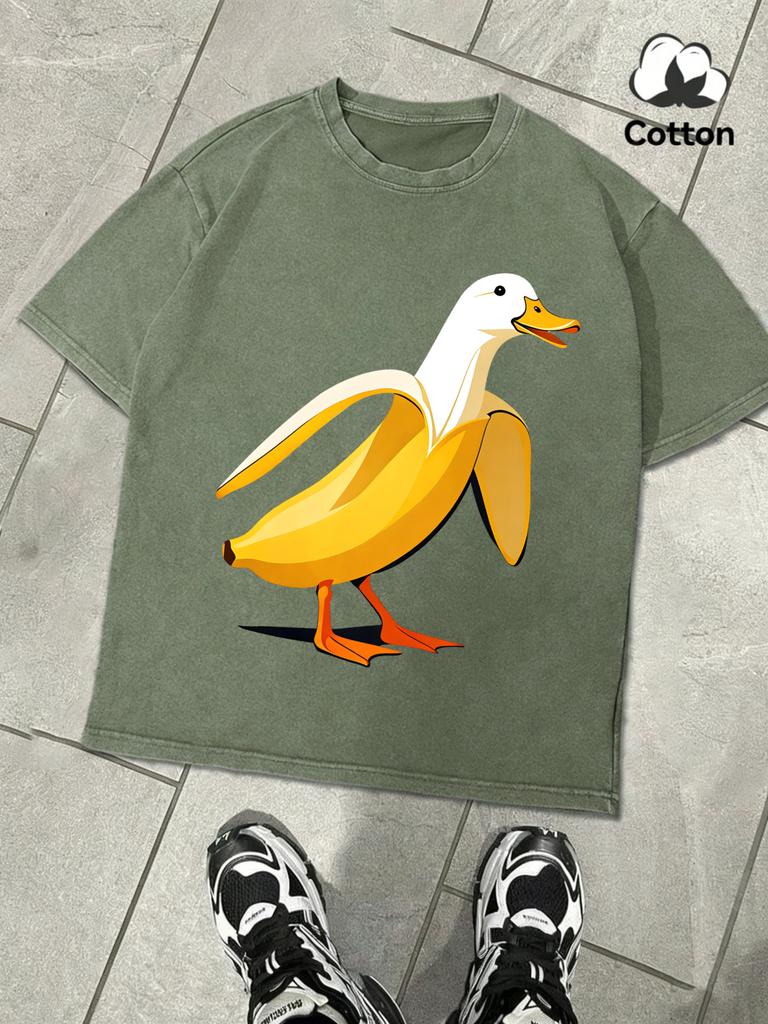 The Combination Of Banana And Duck Men Washed T Shirts Summer Soft Tee Trendy ONeck Short Sleeve Loose Man Cotton AllMatch Top