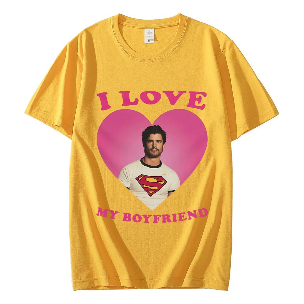 Ich liebe meinen Freund David Corenswet Lustiges Meme T-Shirt Hohe Qualität Mode Übergroße T-Shirts Herren Damen Freizeit Locker sitzende T-Shirts