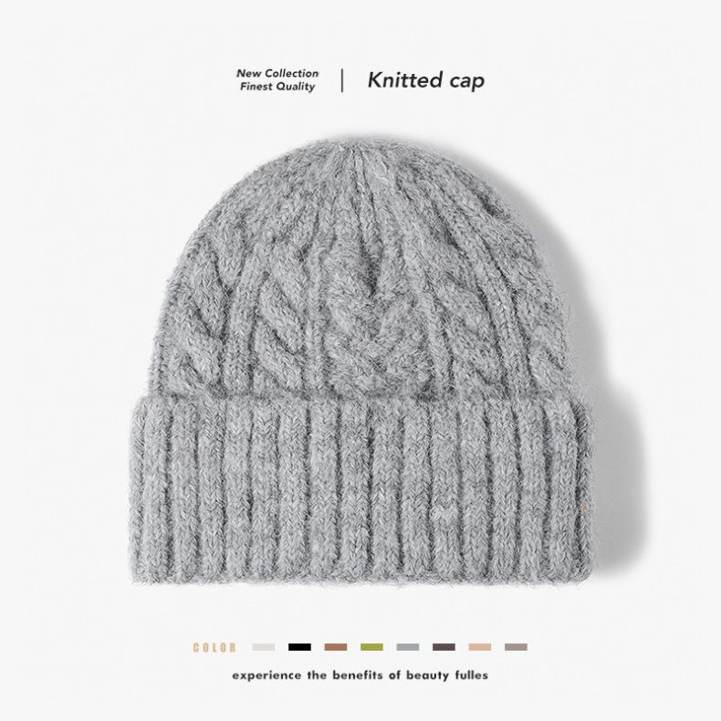 Japanese Winter Warm Simple Twist Woolen Cap Female Earflaps Slipover Male Beanie Student Hat