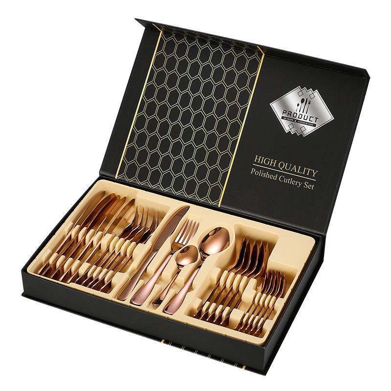 Nerezová 24dílná sada příborů: Dárková krabička s nožem, vidličkou a lžící