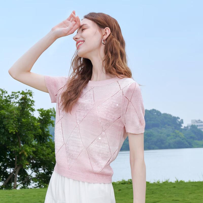 Betu Women's Diamond Sequin Knit Short-Sleeve Top
