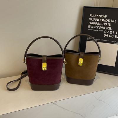 Frosted Texture Fashionable New Autumn and Winter Lock Retro Simple Crossbody Shoulder Portable Bucket Bag Woman