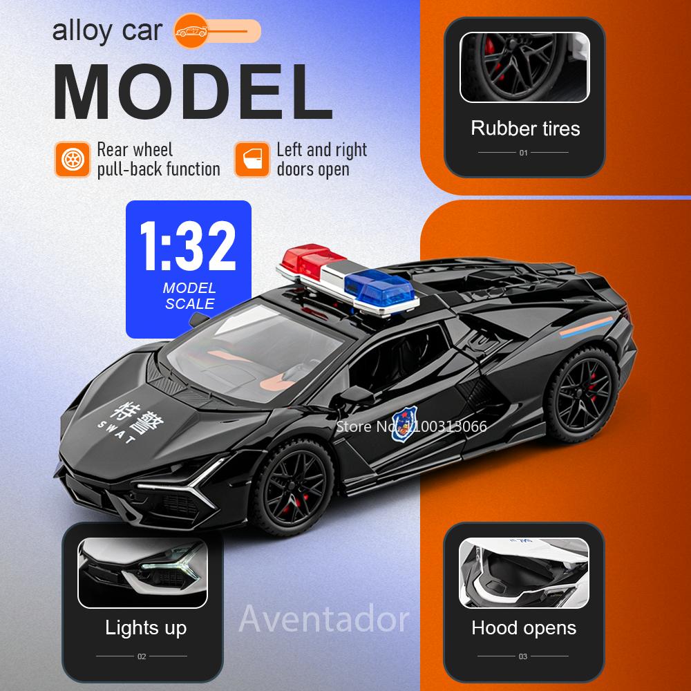 1:32 Aventador Hellcat Polizeiauto Diecast Modell Legierung Miniatur Spielzeug Sound Licht Türen Geöffnet Rückzieher Fahrzeuge Geschenk für Kinder