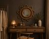 Eco Decx Handmade Sunflower Wall Mirror, Boho Rattan Cane Round Mirror for Bedroom, Hallway & Living Room Decor, 57 x 3 x 57 cm