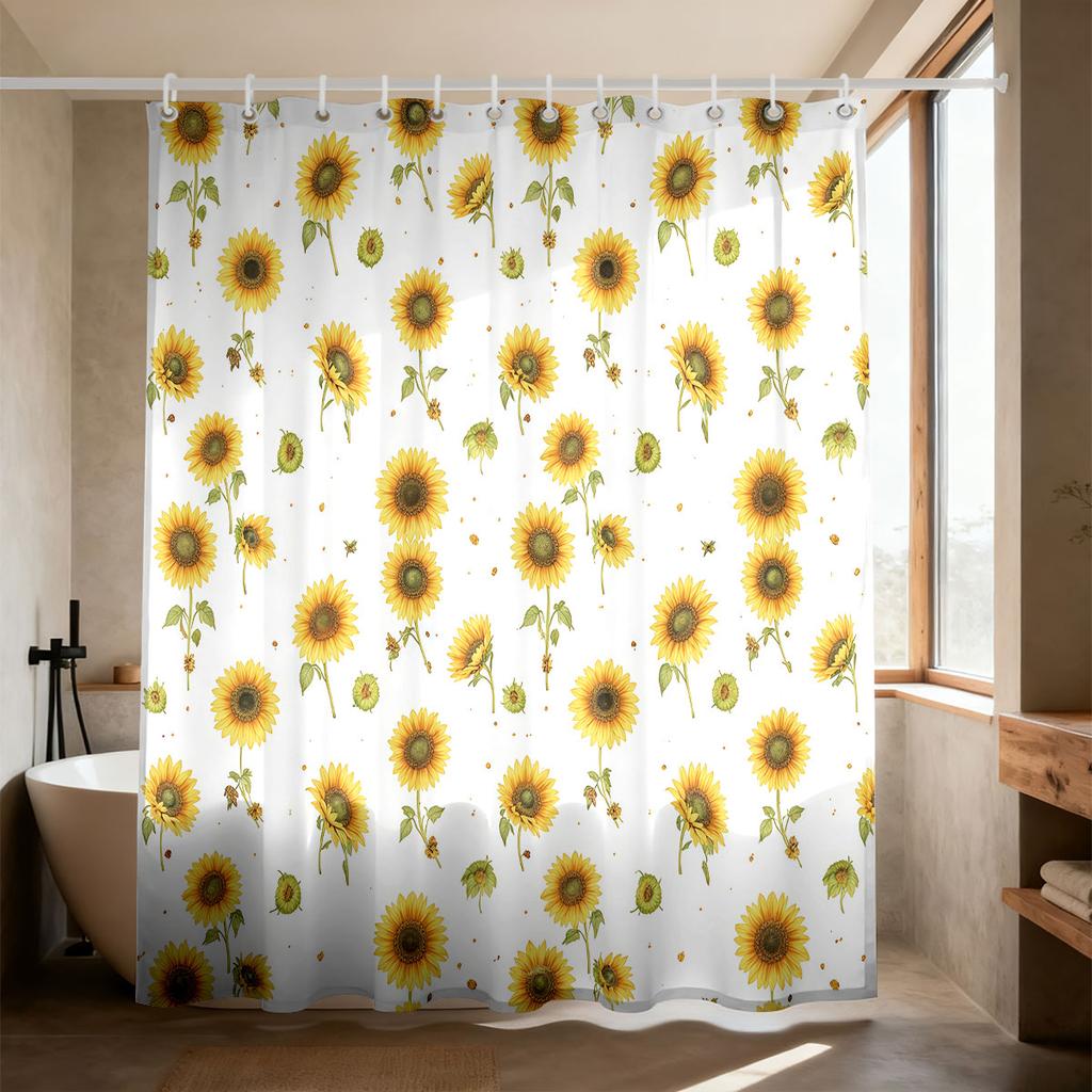 Sunflower Floral Shower Curtain Waterproof Fabric Bathroom Curtain With Hooks Van Gogh Starry Night Print