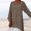 Casual Solid Color Long Sleeve Irregular T-Shirt Women Cotton Linen Tunic Top