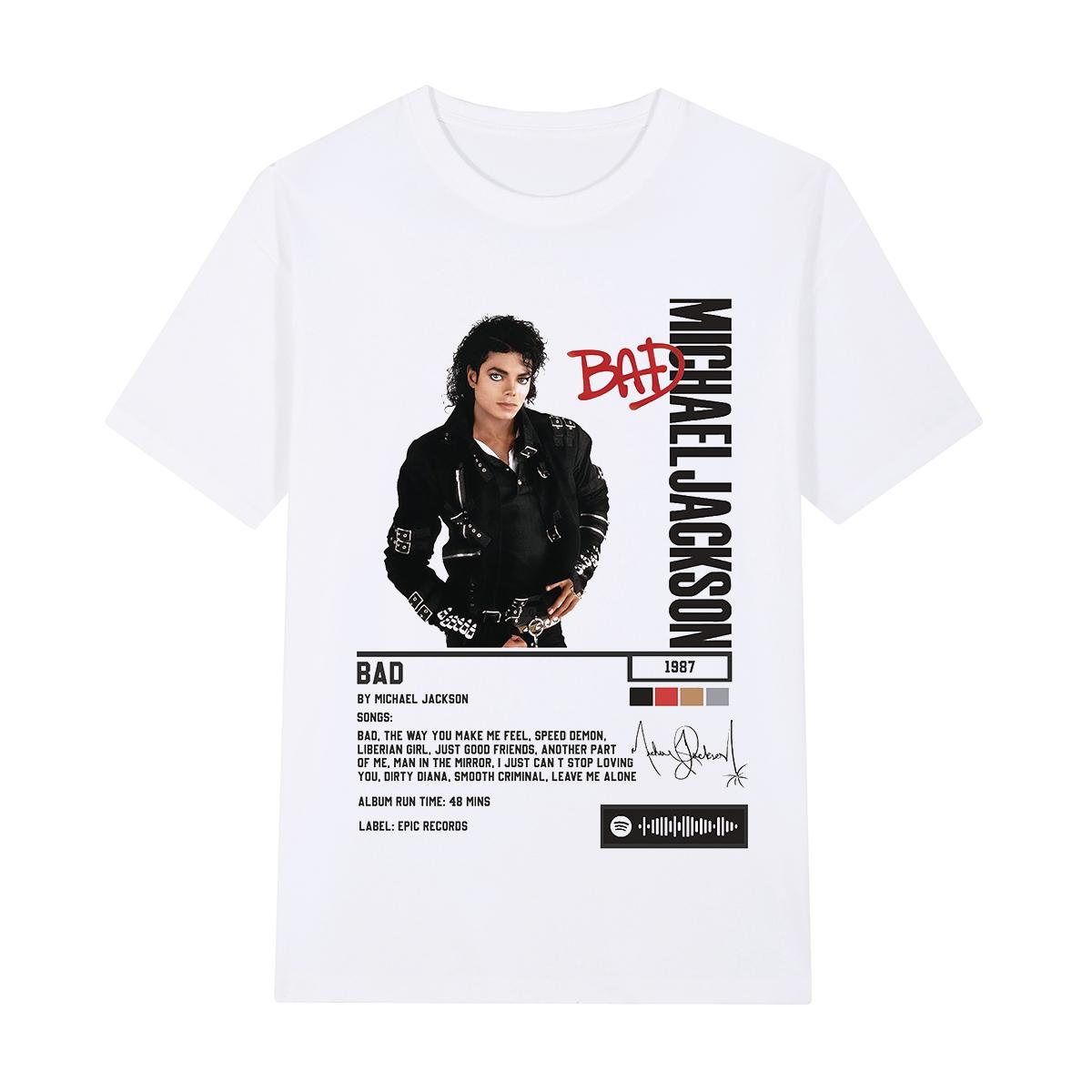 

Michael Jackson Bad Album Vintage King Of Pop Streetwear Tee Unisex Women Adults Cotton T shirt XL
