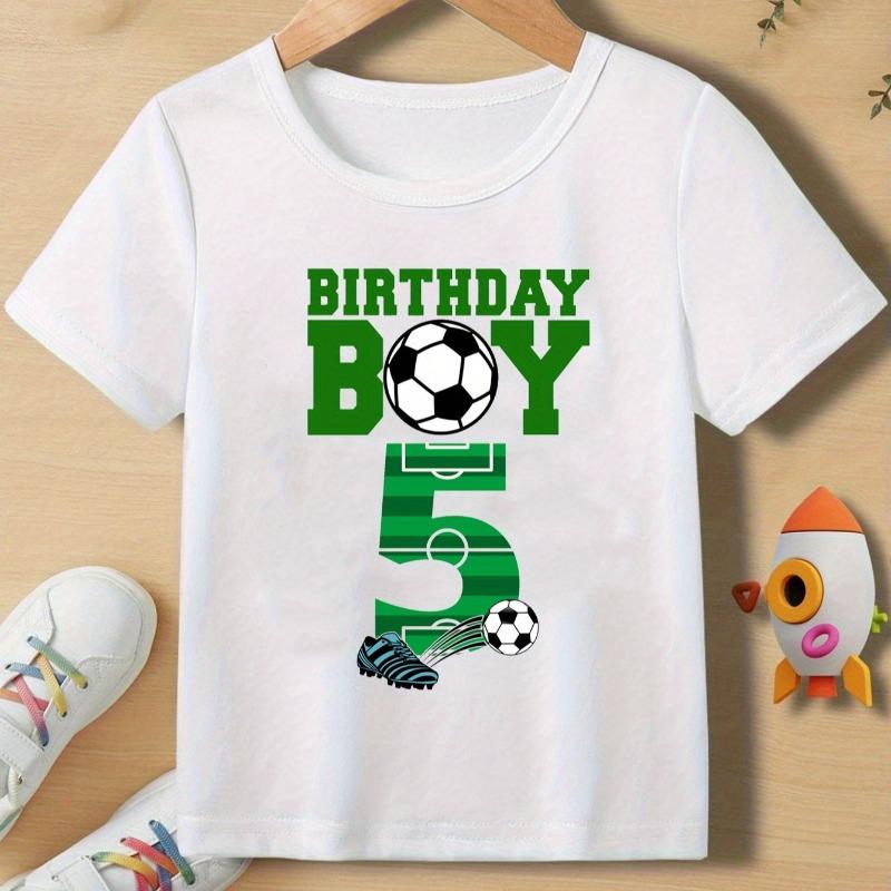 Boys Crew Neck Short Sleeve T-Shirt with Soccer Birthday Number 5 6 7 Print