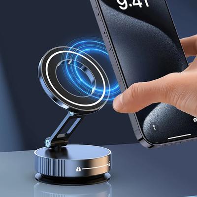 Suporte de Telefone para Carro com Ventosa Magnética a Vácuo Suporte Dobrável Giratório Rotação 360° Universal Suporte Giratório a Vácuo Multifuncional