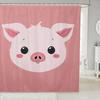 Pink Pig Shower Curtain, Lovely Animal Piggy Bath Curtain Western Animals Bathroom Decor Romantic Rose Flowers Bathroom Curtain