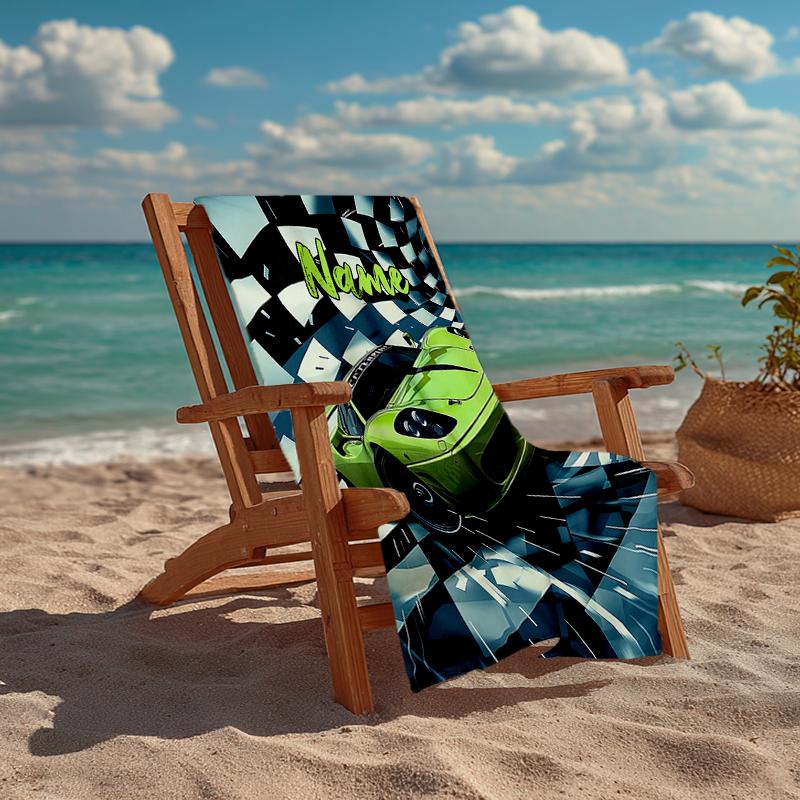 Custom Name Ultra-Soft Beach Towel with Racing Theme,Ideal for Pool - Camping, Diving - Perfect Travel Essential, Vibrant Beach Towel.