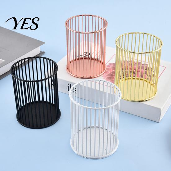 Elegante Porta-Canetas para Escritório Suporte de Metal, Organizador de Mesa Nórdico para Pincéis de Maquiagem, Copo Galvanizado Anti-Ferrugem Cesta de Armazenamento Multifuncional
