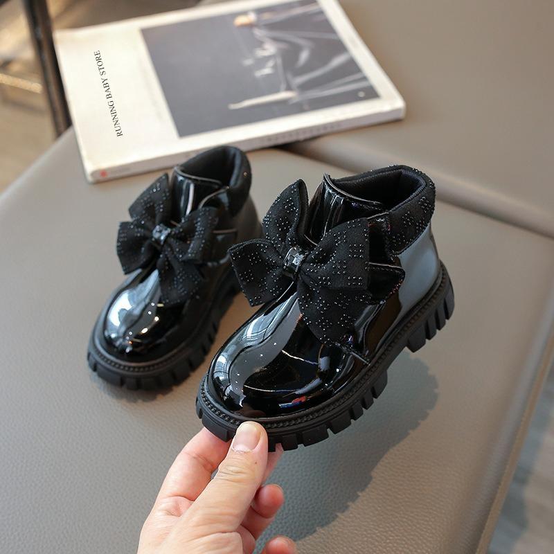 

Thick Platform Children Shoes Girls Shin Rhinestone Little Girl Short Boots Fall Winter Princess Kids Beauty Boots Bowtie I07222 21 чорний