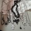 Gothic Dark Style Metal Wings Star Cross Thorny Heart Pendant Necklace Y2K Personalized Creative Punk Women Men Charm Jewelry