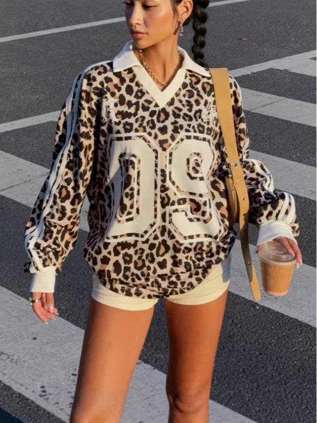 New Retro Striped V-Neck Loose Hoodie with Letter Print