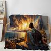Jesus Prayer Flannel Throw Blanket Soft Lightweight All Season Seascape Sunset Print Spiritual Home Decor Sofa Travel Blankets