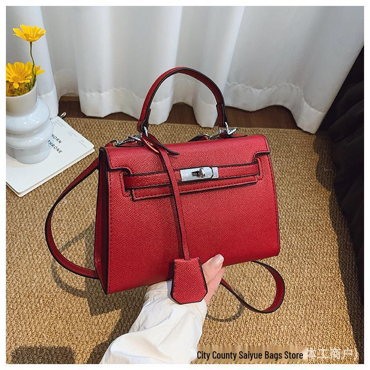 Women's Versatile Lychee Pattern Kelly Bag - Fashionable Large-Capacity Shoulder and Crossbody Handbag