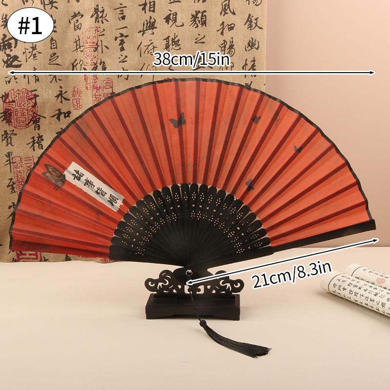 Bamboo Chinese Folding Fan Red Folding Fans Women Dance Fan Wooden Shank Tassel Elegant Art Crafts Wedding Gift Home Decorations