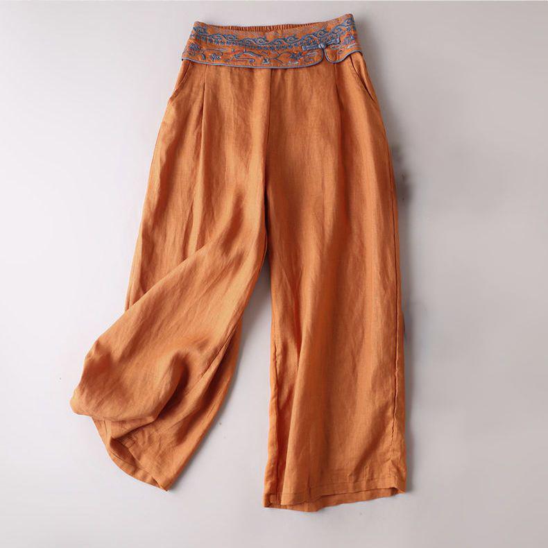 

Бавовняні лляні штани 2024 р. Широкі штани Прямі жіночі штани з вишивкою 3XL помаранчевий