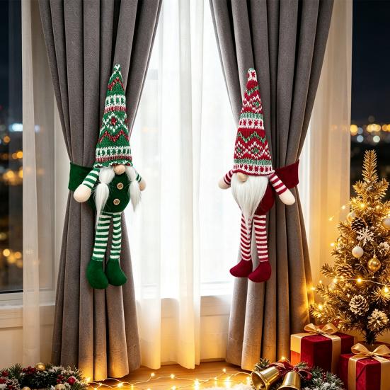 Seasonal Curtain Holdbacks Christmas Plush Gnome Buckle, Scandinavian Santa Doll Tiebacks, Buckle for Living Room Faceless Dwarf Holdback Fastener