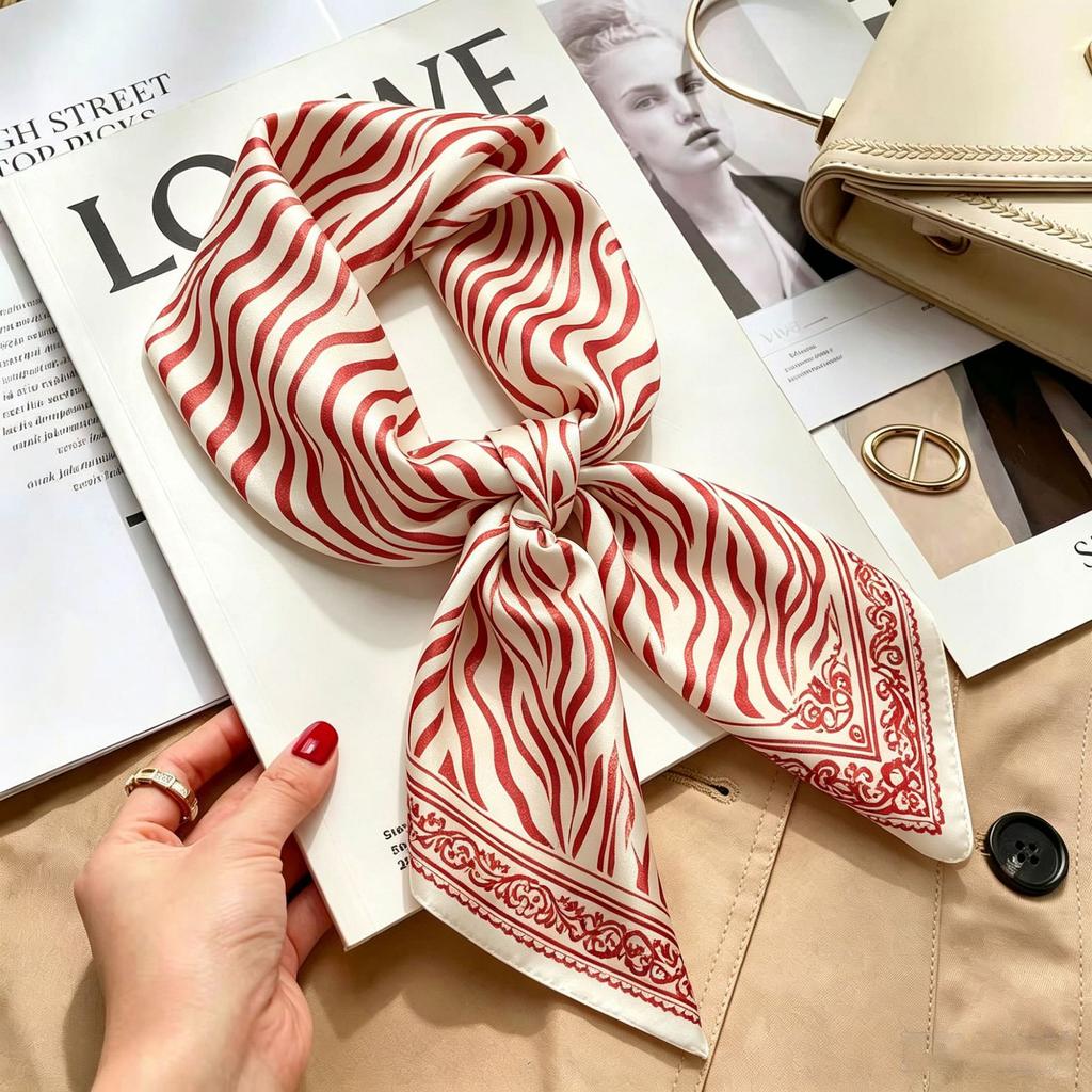 Simple temperament Spring and summer female imitation silk scarf versatile Korean version casual small square scarf neck protection decorative scarf