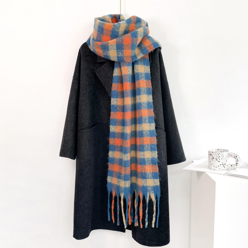 Colored mohair plaid scarf women's warm shawl soft waxy versatile student retro scarf warm