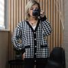 V-Neck Women Button Black Houndstooth Cardigan Long Sleeve Sweater Autumn Winter Knitted Loose Oversized Jumper Casual