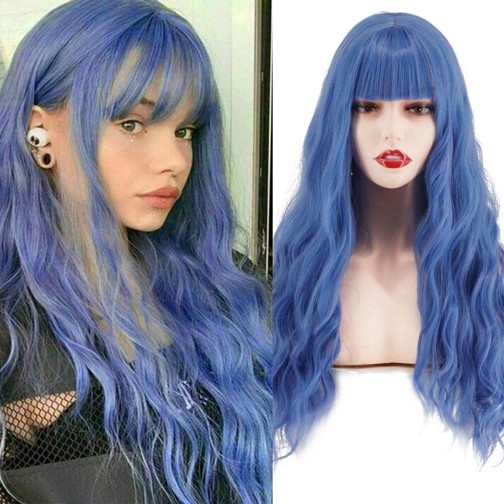 MERISIHAIR Dlouhá paruka s ofinou Vodní vlnitá oranžová paruka Paruka ze syntetického vlákna Dámská dlouhá paruka Cosplay/Denní/Paruka na párty