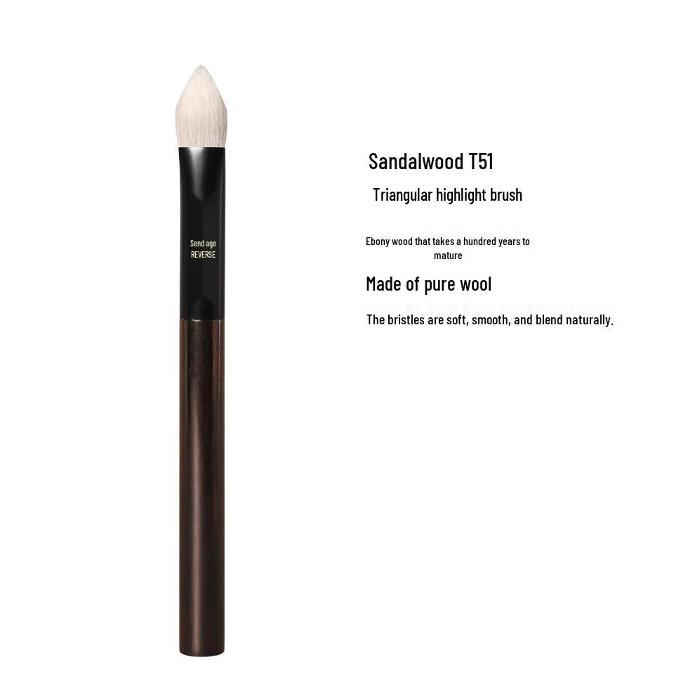 Anti-aging Sandalwood T51 Triangle Highlighter Brush - Portable, Multifunctional, Handmade with Super Soft Animal Hair
