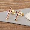 Nidin Korea Popular Inlaid Delicate Zircon Cross Charm Earrings 3 Colors For Women Girl Engagement Wedding Jewelry Accessories