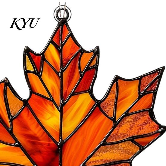 Halloween Party Decor Acrylic Maple Leaf Suncatcher for Autumn Home Decor, Stained Glass Room Atmosphere Style Window Hanging Ornament Thanksgiving