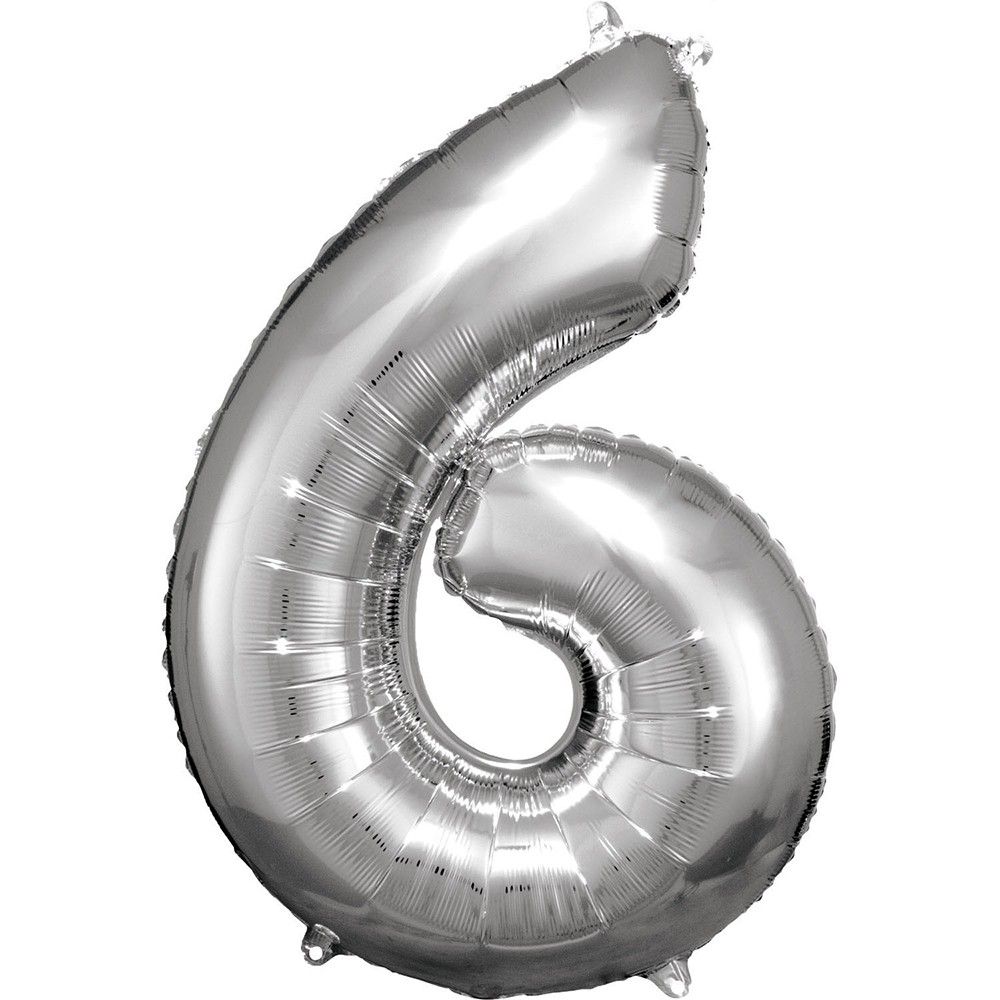 Ballon chiffre en aluminium - Argent - Modèle 6 - Décoration de fête d'anniversaire