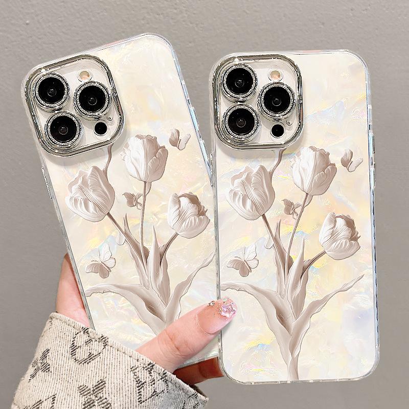 Butterfly Tulip Suitable for Apple 17promax mobile phone case iphone16 light luxury premium 15 all-inclusive lens film