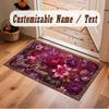 Floral Garden Theme Crystal Velvet Floor Rug Personalized Custom Name Text Warm Carpet Home Decoration