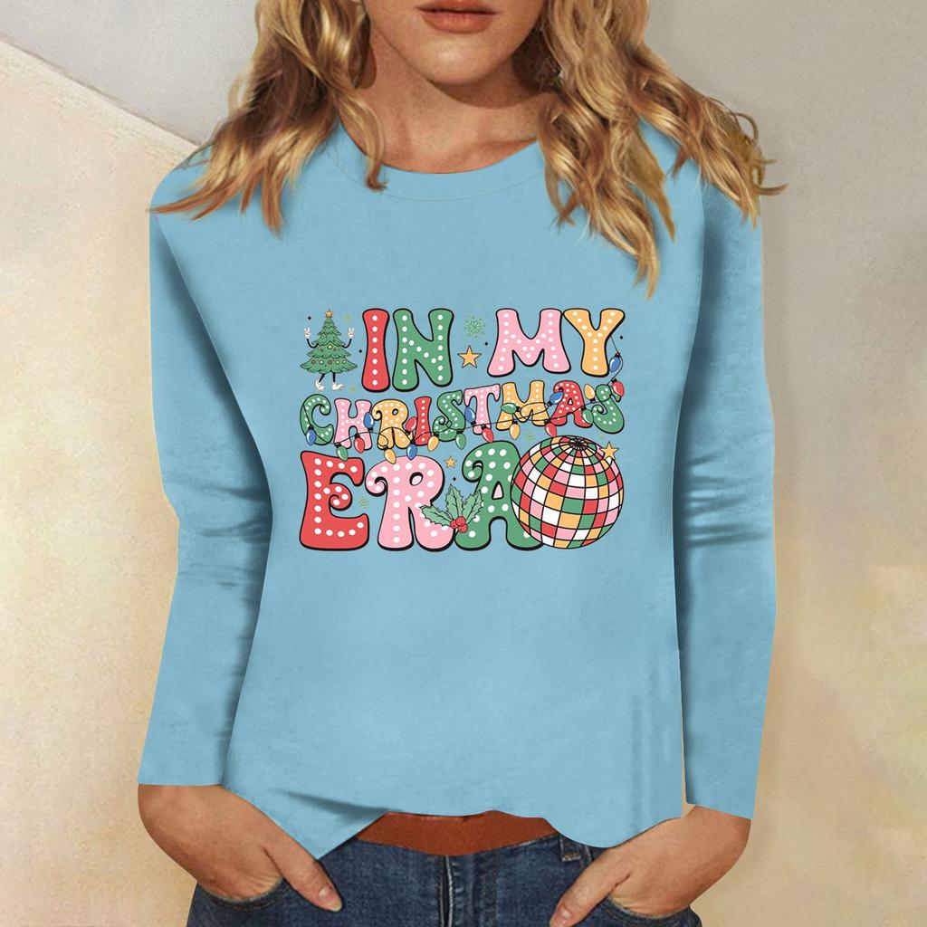 Women's Daily Casual Long Sleeve Christmas Print O-neck Top