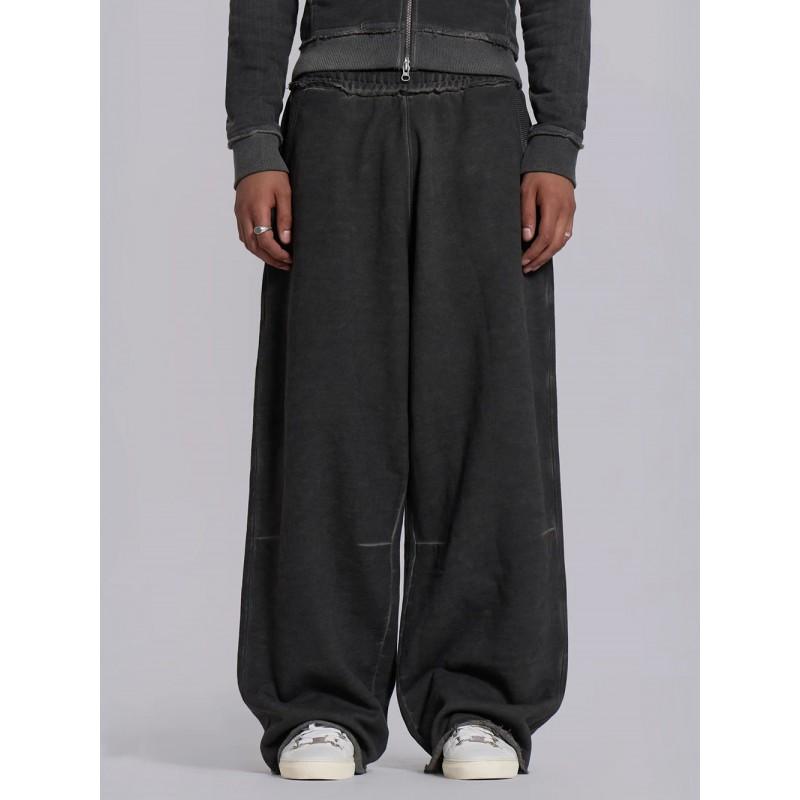 Mens High-Waisted Wide-Leg Cotton Jogger Pants Loose Fit Casual Sport Trousers Streetwear